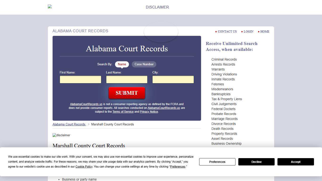 Marshall County Court Records AlabamaCourtRecords.us